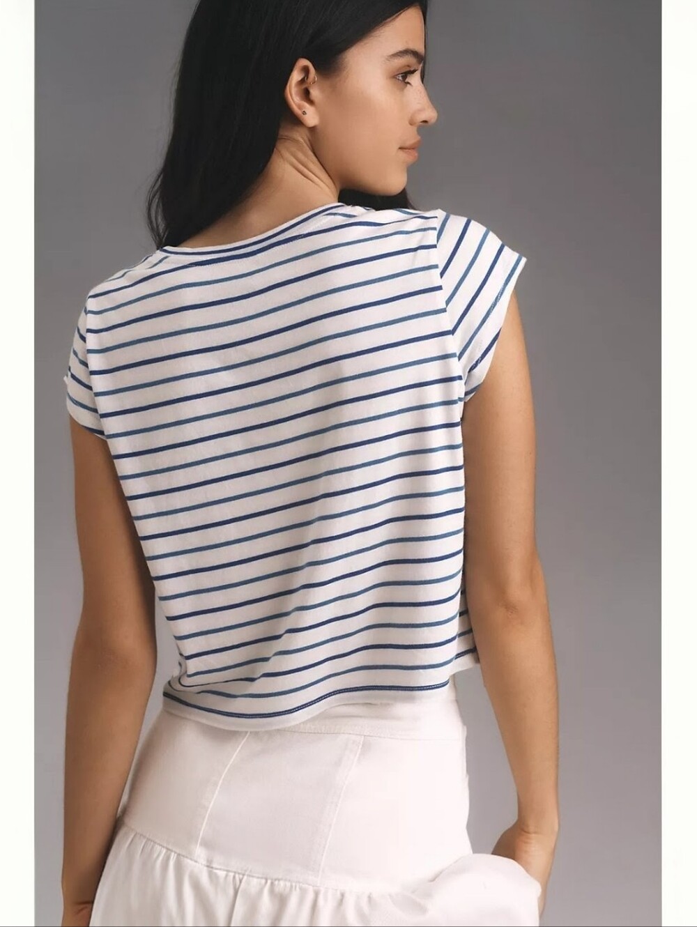 ANTHROPOLOGIE Maeve Lacy Stelline Navy Stripe Crop Top XS NWT - Picture 2 of 12